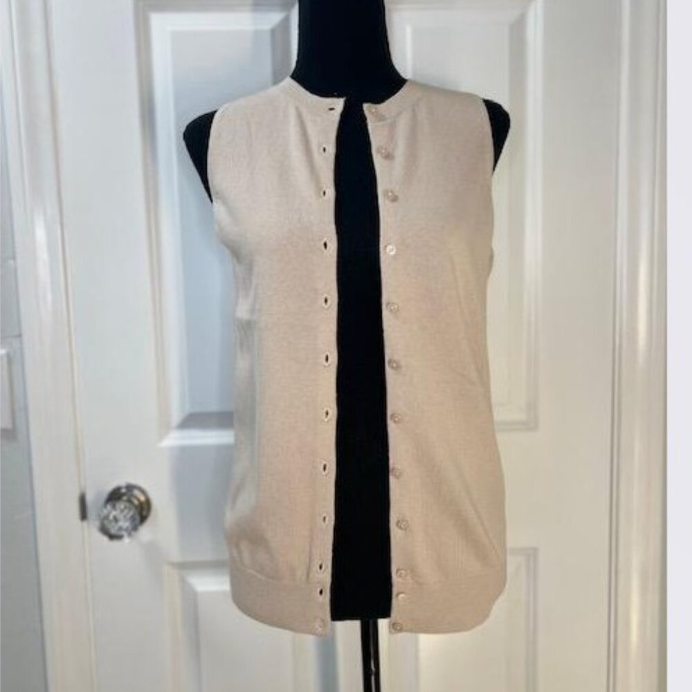 By Anthropologie Cashmere Blend Cardigan Sweater Tank in Cream –Size Small – NWT - Picture 6 of 9